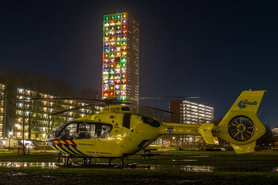 Traumahelikopter tijdens een journalistieke productie